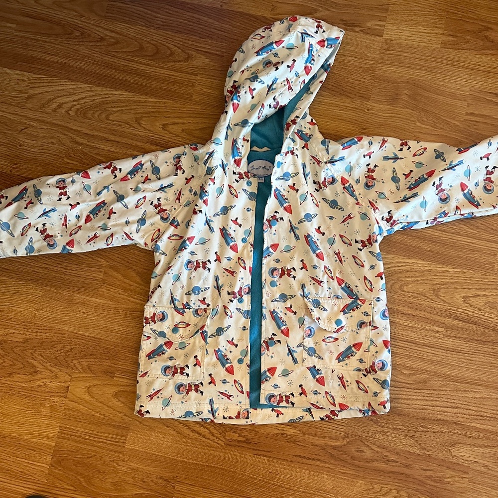 Powell Craft Retro Space Theme Raincoat - Blue Terry Lined - 4/5